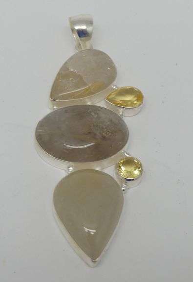 Sterling Silver and Gemstone Pendant with Quartz and Yellow Stones image