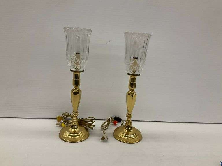 Pair of Gold-Tone Metal and Glass Accent Lamps... work...see description and photos image