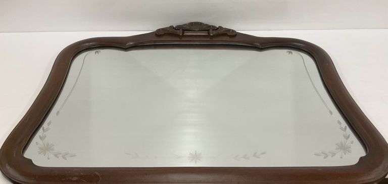 Wooden Framed Mirror with Etched Floral Design image