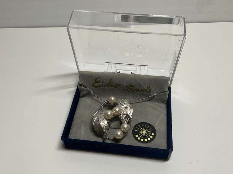 Eiko Pearls Sterling Silver Rhodium Plated Brooch with Silver Chain image