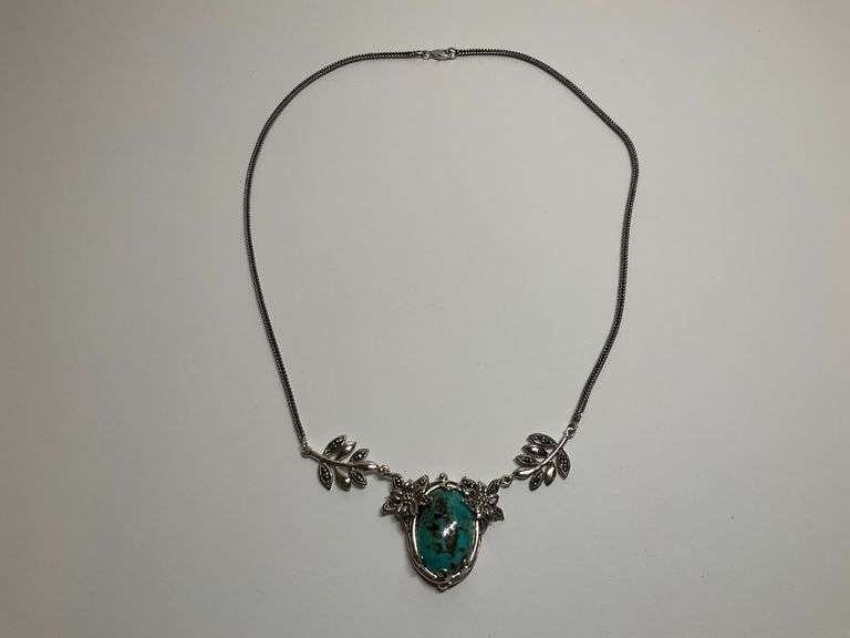 Turquoise & Marcasite Sterling Silver Necklace image