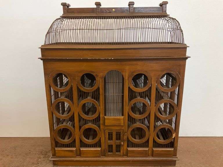 Large Wooden Bird Cage with Wire Top image
