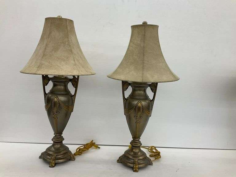 Pair of Urn-Shaped Table Lamps with Shades... work image