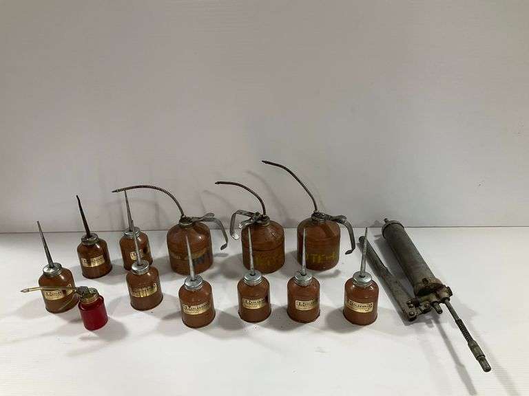 Lot of Goldenrod Dutton Lainson Oiler Cans and Alemite Grease Gun image