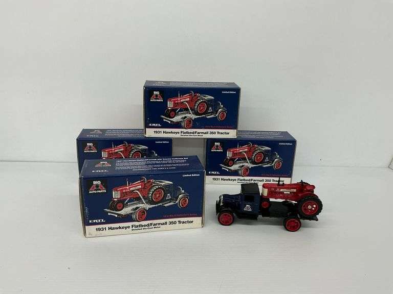 Four Ertl 1931 Hawkeye Flatbed Farmall 350 Tractor Diecast Models image