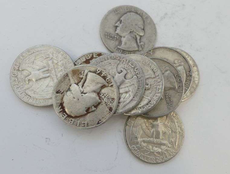 10 Washington Silver Quarters ...mixed dates image