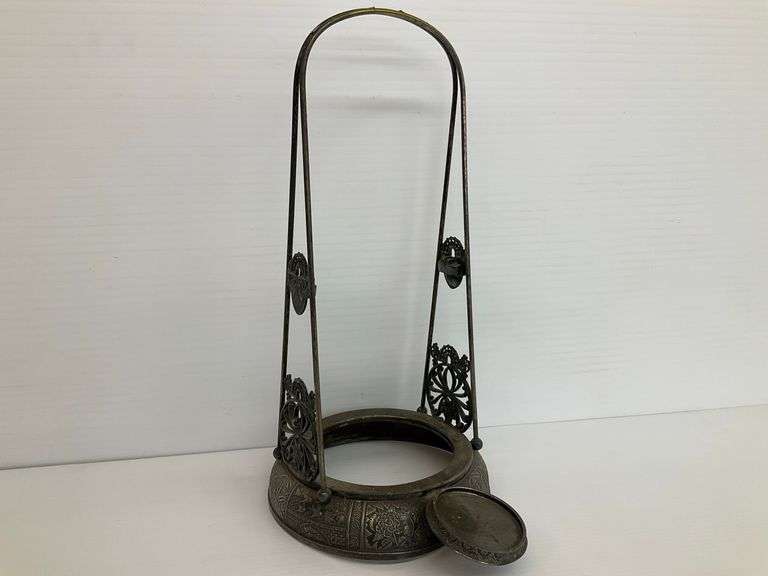 Vintage Ornate Silverplated Water Pitcher Stand with Floral Design image
