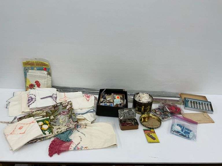 Sewing and Crafting Supplies: Buttons, Thread, Fabric, Appliques image