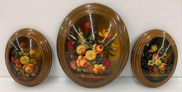 Set of 3 Oval Floral Wall Art Plaques image