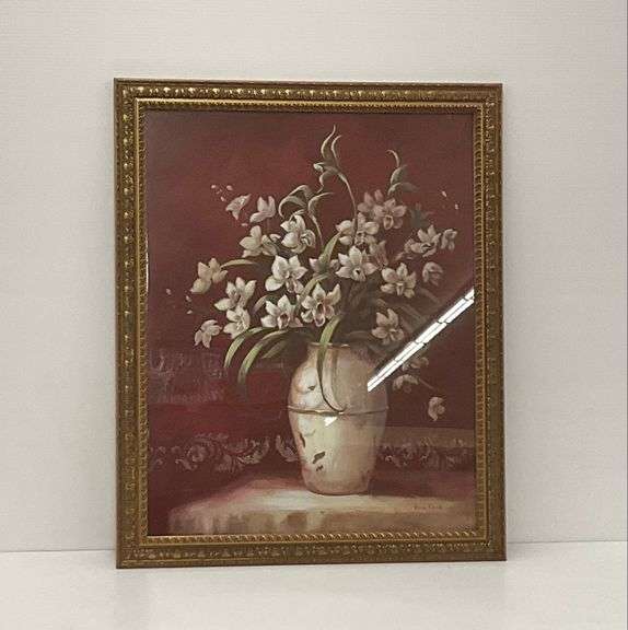 Framed Floral Still Life Signed Vivian Flasch image