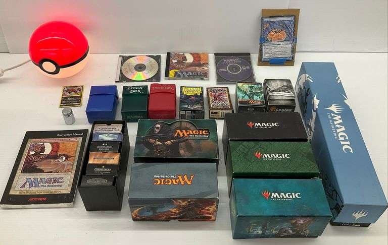 Magic The Gathering Collection: CD-ROM Games, Empty Deck Boxes, and Pokémon Lamp image