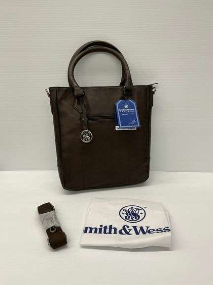New Smith & Wesson Dark Brown Leather Concealed Carry Flat Tote image