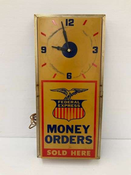 Federal Express Money Orders Sold Here Lighted Clock, may need new bulb image