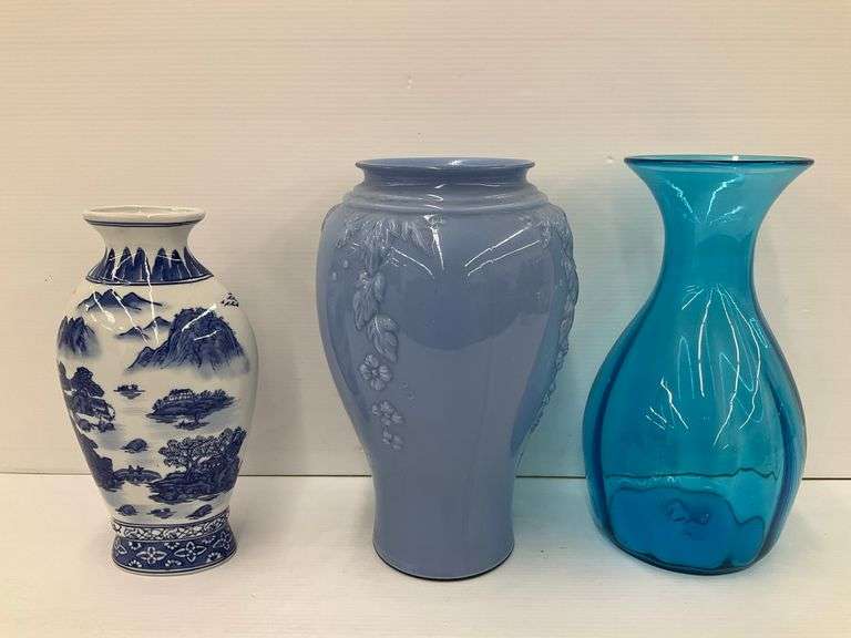 Three Different Design Blue Tone Vases image