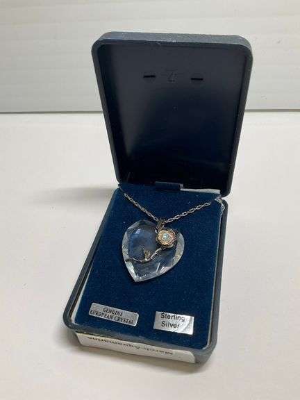 Crystal Heart Aquamarine and Rose Sterling Silver Necklace in Box image