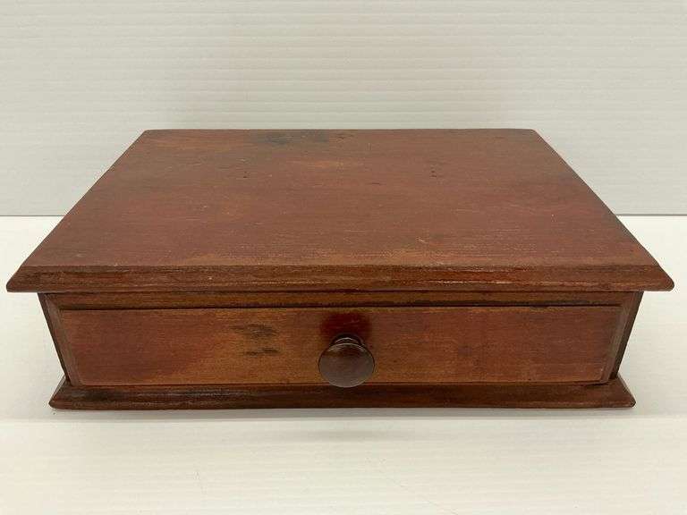 Vintage Wooden Cash Box with Drawer and Dividers image