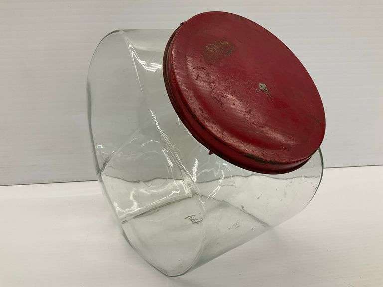 Glass Candy Store Jar with Red Metal Lid image