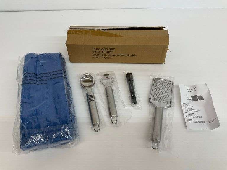 New 10-Piece Kitchen Gift Set with Grater, Scoop, Wine Opener, Towels & Dishcloths image