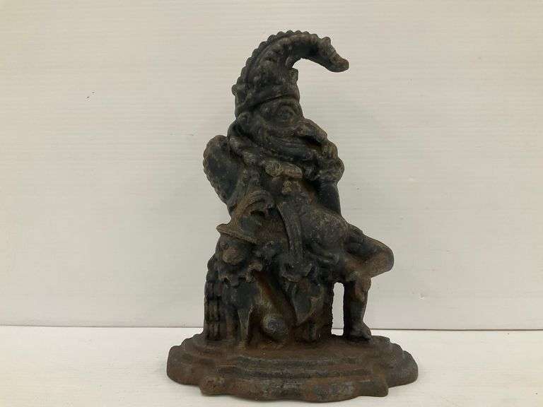 Victorian Era Cast Iron Doorstop Featuring Mr. Punch and His Dog Toby image