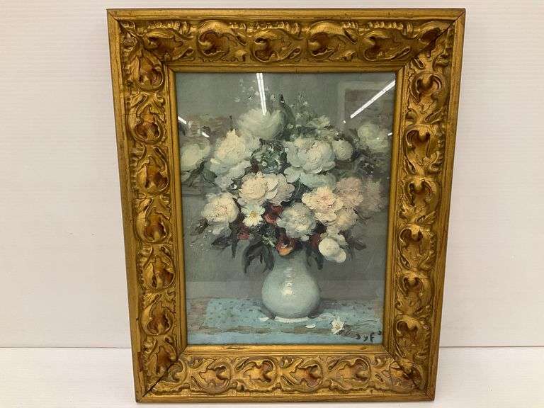 Floral Still Life Oil Painting in Ornate Gilt Frame...see description and photos image