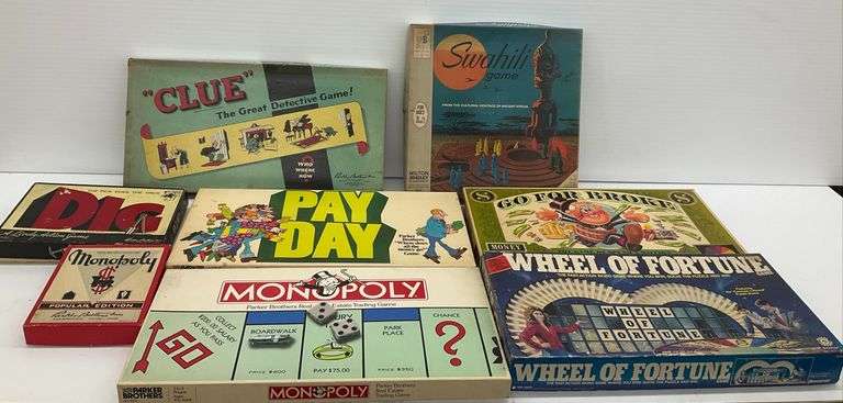 Group of Board Games: Clue, Monopoly, Wheel of Fortune, and More image