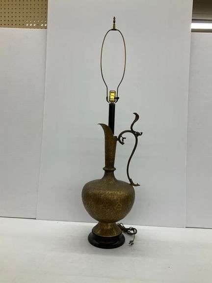 Vintage Brass Pitcher Table Lamp with Cobra Handle image