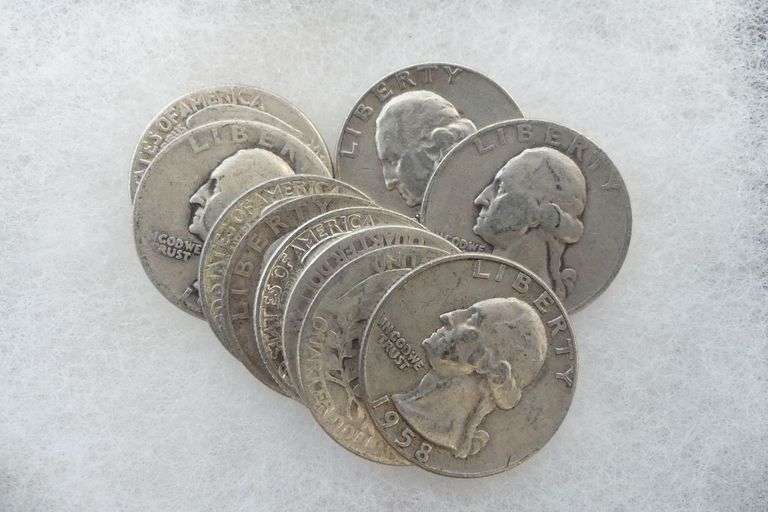 Ten Silver Washington Quarters - pre-1965 image