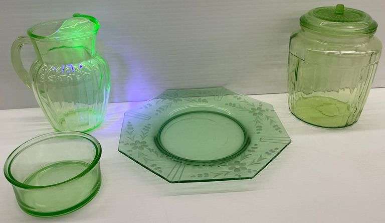 Uranium & Depression Glass Collection: Pitcher, Jar, Plate and More image