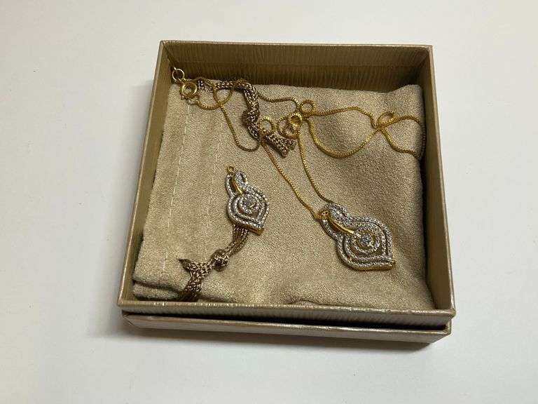 Gold Tone Pendant Necklace and Chain (missing clasp) and One Matching Earring image