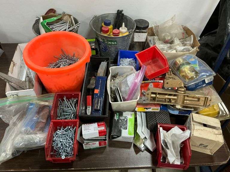 Mixed Lot of Fasteners, Nails, Screws, and Hardware image