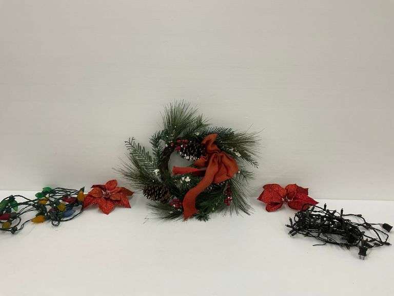 Christmas Decorations - Wreath, Lights, Floral Picks image