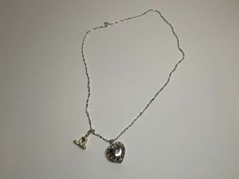 Sterling Silver Heart Locket Necklace with Meditating Figure Charm image