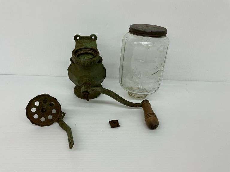 Vintage Arcade Freeport Illinois Coffee Grinder with Crystal Coffee Jar image