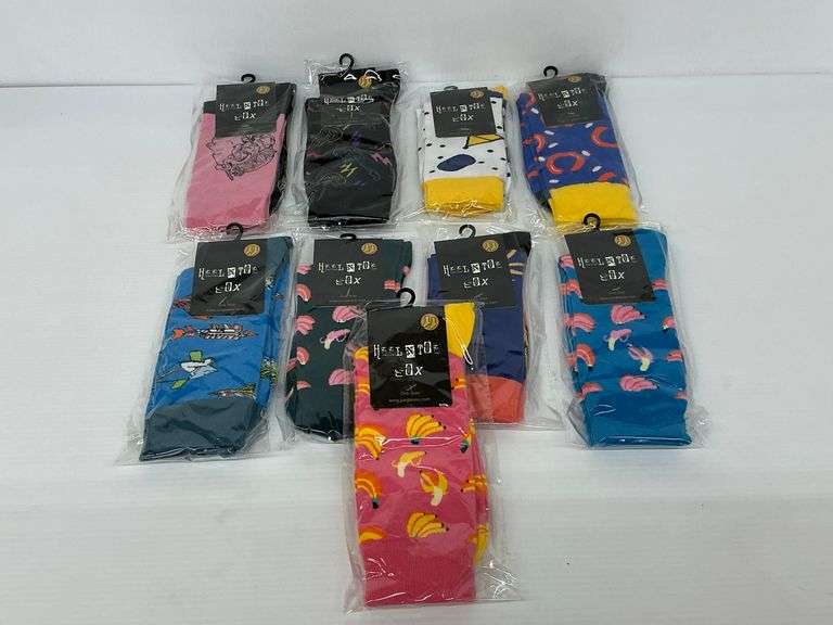 9 Pairs of Heel N Toe Sox - Assorted Designs; New in Packaging; One Size image