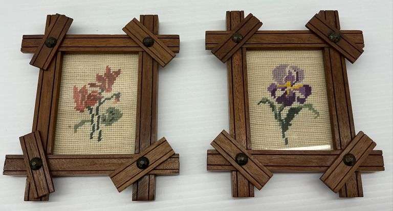Pair of Framed Needlepoint Floral Pictures image