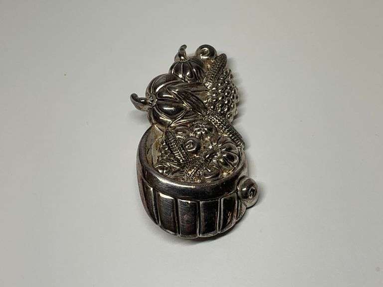Sterling Silver Thanksgiving Harvest Basket Brooch image