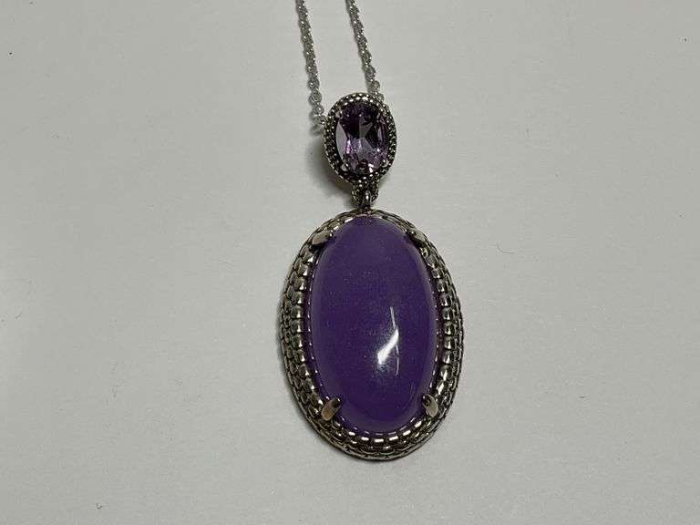 Sterling Silver 13x22mm Lavender Jade & Amethyst 1.5 in. Pendant...18 in. Necklace image