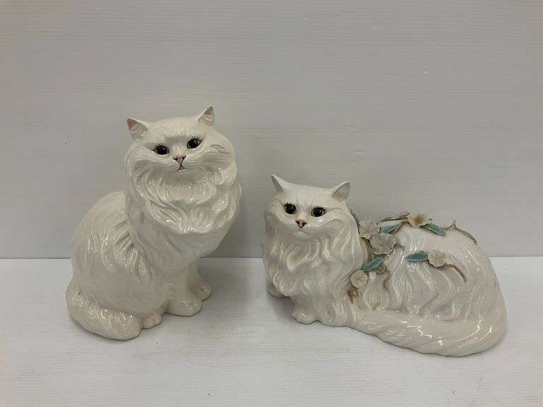 Pair of White Ceramic Decorative Cat Figurines image