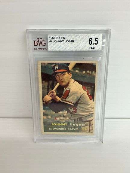 1957 Topps #4 Johnny Logan Milwaukee Braves Graded Baseball Card image