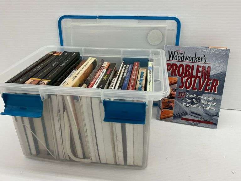 Collection of Woodworking and Router Books in Storage Container image