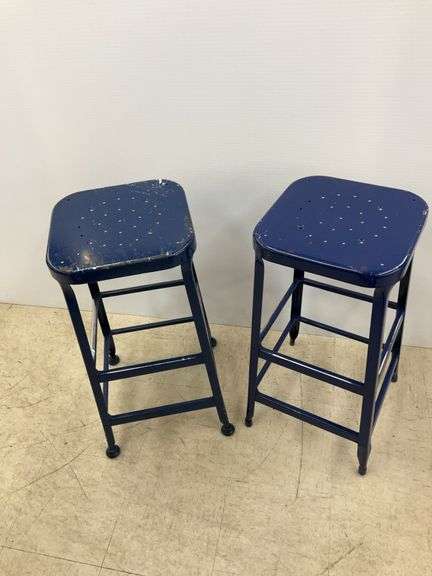 Pair of Industrial Metal Shop Stools, Blue image
