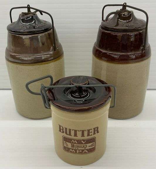 Vintage Weir Pottery Canning Jars and a Butter Crock image
