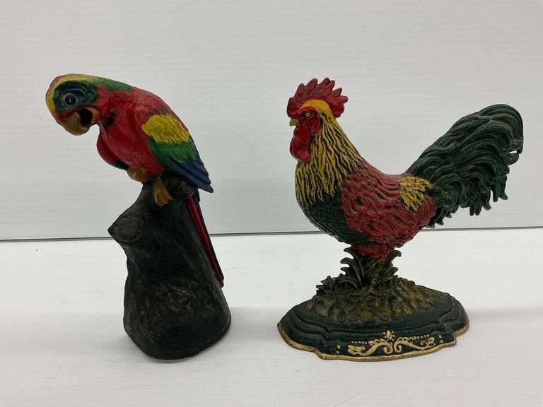 Cast Iron Parrot and Rooster Doorstops image