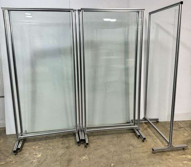 Set of Five Mobile Partitions with Aluminum Frames and Glass Panels image