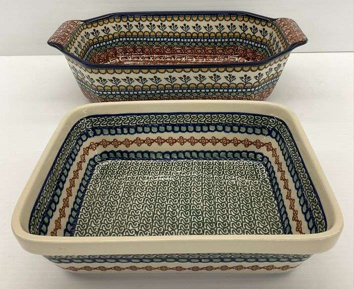 Two Hand Made in Poland Stoneware Baking Dishes image
