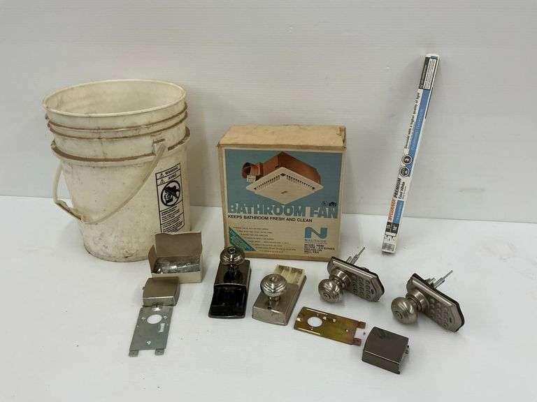Nautilus Bathroom Fan, Door Hardware, Sylvania Light Bulb and Bucket image