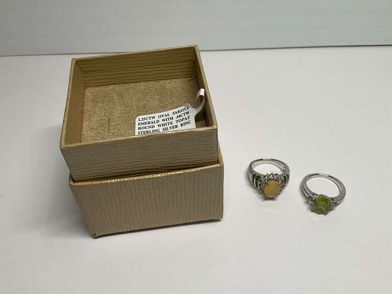 Two Sterling Silver Rings... One with Sakota Emerald & Topaz...Size 5 image