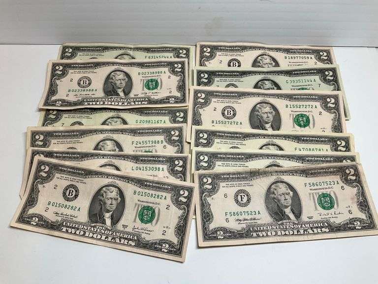 Lot of Twelve United States Two Dollar Bills image