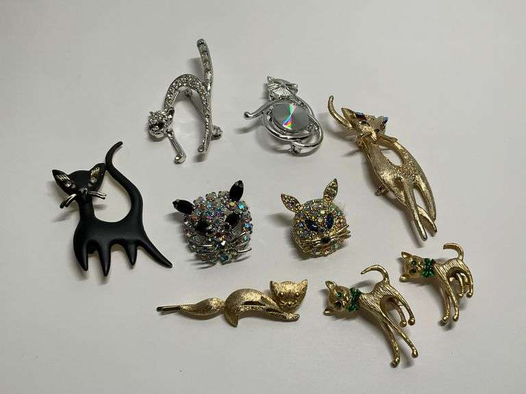 Group of Cat Themed Brooches and Pins image