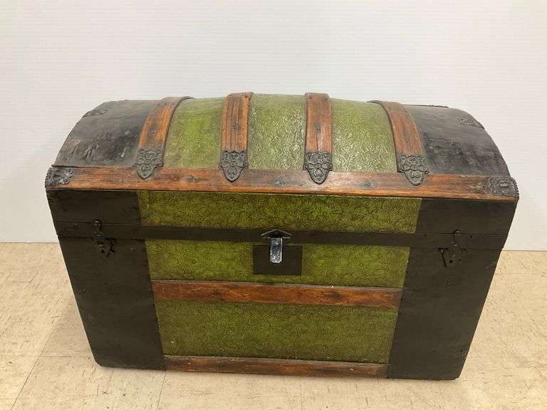 Vintage Dome Top Trunk with Floral Green Pattern image